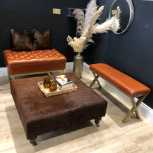 Load image into Gallery viewer, Dark Brown Brindle Cowhide Ottoman / Footstool