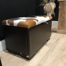 Load image into Gallery viewer, Cowhide & Leather Ottoman/ Storage Box
