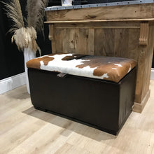 Load image into Gallery viewer, Cowhide & Leather Ottoman/ Storage Box