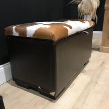Load image into Gallery viewer, Cowhide & Leather Ottoman/ Storage Box