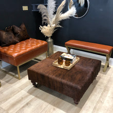 Load image into Gallery viewer, Dark Brown Brindle Cowhide Ottoman / Footstool