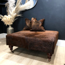 Load image into Gallery viewer, Dark Brown Brindle Cowhide Ottoman / Footstool