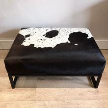Load image into Gallery viewer, Black / Brown & White Speckled Cowhide Ottoman / Footstool