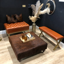 Load image into Gallery viewer, Dark Brown Brindle Cowhide Ottoman / Footstool