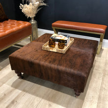 Load image into Gallery viewer, Dark Brown Brindle Cowhide Ottoman / Footstool
