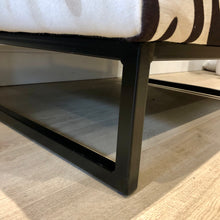 Load image into Gallery viewer, Large Zebra Print Cowhide Ottoman / Footstool on Steel Frame AVAILABLE TO ORDER!!!