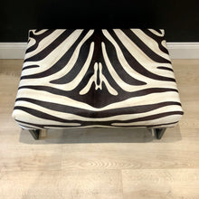 Load image into Gallery viewer, Large Zebra Print Cowhide Ottoman / Footstool on Steel Frame AVAILABLE TO ORDER!!!