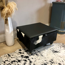 Load image into Gallery viewer, Leather & Cowhide Storage Ottoman / Coffee Table in Black & White