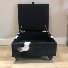 Load image into Gallery viewer, Leather & Cowhide Storage Ottoman / Coffee Table in Black & White
