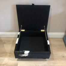Load image into Gallery viewer, Leather & Cowhide Storage Ottoman / Coffee Table in Black & White