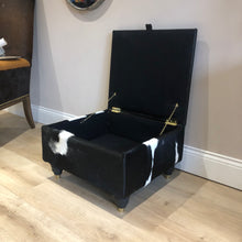 Load image into Gallery viewer, Leather & Cowhide Storage Ottoman / Coffee Table in Black & White