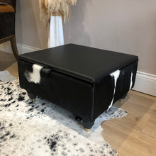 Load image into Gallery viewer, Leather & Cowhide Storage Ottoman / Coffee Table in Black & White
