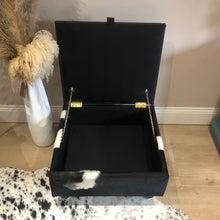 Load image into Gallery viewer, Leather & Cowhide Storage Ottoman / Coffee Table in Black & White