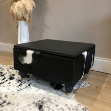 Load image into Gallery viewer, Leather & Cowhide Storage Ottoman / Coffee Table in Black & White