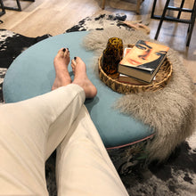 Load image into Gallery viewer, Large Circle Ottoman in Tropical Fabric - Dusky Tones - choice of colours available