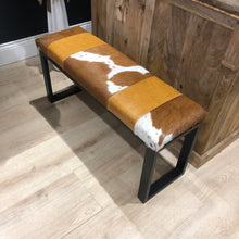 Load image into Gallery viewer, Tan Leather & Cowhide Bench