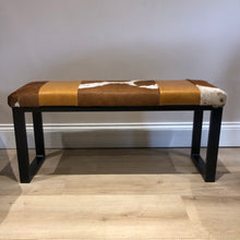 Load image into Gallery viewer, Tan Leather & Cowhide Bench