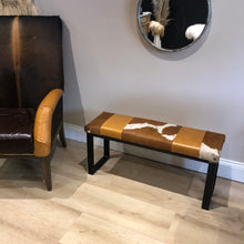 Load image into Gallery viewer, Tan Leather & Cowhide Bench