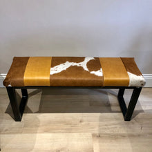 Load image into Gallery viewer, Tan Leather & Cowhide Bench