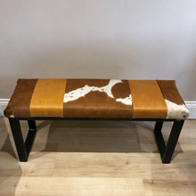 Load image into Gallery viewer, Tan Leather & Cowhide Bench