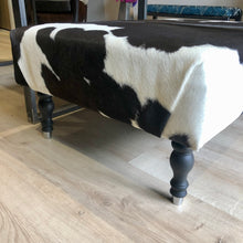 Load image into Gallery viewer, Bespoke Large Black/Brown 'Dairy' Cowhide Ottoman / Footstool