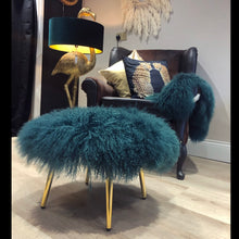 Load image into Gallery viewer, Mongolian Sheepskin Pouffe Tibetan Lambskin Footstool / Ottoman / Coffee Table