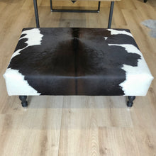 Load image into Gallery viewer, Bespoke Large Black/Brown 'Dairy' Cowhide Ottoman / Footstool