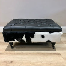 Load image into Gallery viewer, Bespoke Tufted Italian Leather & Cowhide Ottoman / Footstool