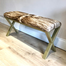 Load image into Gallery viewer, Bespoke Brindle Cow Hide & Gold Frame Two Person Bench
