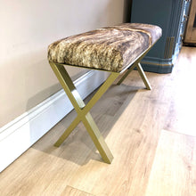 Load image into Gallery viewer, Bespoke Brindle Cow Hide & Gold Frame Two Person Bench