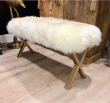 Load image into Gallery viewer, Bespoke Ivory & Gold Sheepskin Two Person Bench
