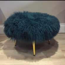 Load image into Gallery viewer, Mongolian Sheepskin Pouffe Tibetan Lambskin Footstool / Ottoman / Coffee Table