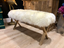 Load image into Gallery viewer, Bespoke Ivory & Gold Sheepskin Two Person Bench