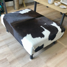 Load image into Gallery viewer, Bespoke Large Black/Brown 'Dairy' Cowhide Ottoman / Footstool