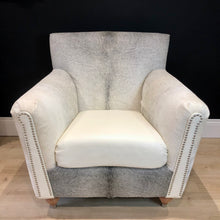 Load image into Gallery viewer, Bespoke Argentinian White / Grey Cowhide & Italian Leather Arm Chair