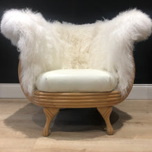 Load image into Gallery viewer, White Mongolian Sheepskin/ Tibetan Lambskin Ornate Chair