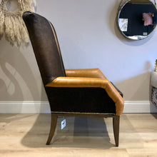 Load image into Gallery viewer, Cowhide & Leather Gentleman’s Chair in Brown & Tan