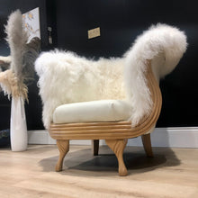 Load image into Gallery viewer, White Mongolian Sheepskin/ Tibetan Lambskin Ornate Chair