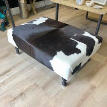 Load image into Gallery viewer, Bespoke Large Black/Brown 'Dairy' Cowhide Ottoman / Footstool