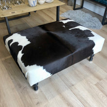 Load image into Gallery viewer, Bespoke Large Black/Brown 'Dairy' Cowhide Ottoman / Footstool