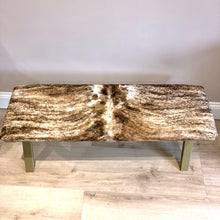 Load image into Gallery viewer, Bespoke Brindle Cow Hide & Gold Frame Two Person Bench
