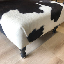Load image into Gallery viewer, Bespoke Large Black/Brown 'Dairy' Cowhide Ottoman / Footstool
