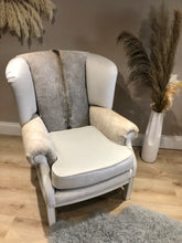Load image into Gallery viewer, Bespoke Cowhide Wing Back Chair ‘Greige’