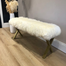Load image into Gallery viewer, Bespoke Ivory & Gold Sheepskin Two Person Bench