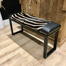 Load image into Gallery viewer, Bespoke Leather & Animal Cowhide Studded Two Person Bench