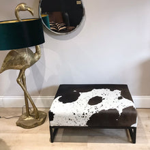 Load image into Gallery viewer, Black / Brown &amp; White Speckled Cowhide Ottoman / Footstool

