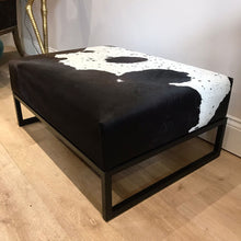 Load image into Gallery viewer, Black / Brown &amp; White Speckled Cowhide Ottoman / Footstool
