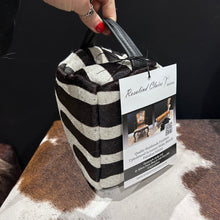 Load image into Gallery viewer, Zebra Print Cowhide &amp; Black Leather Door Stop
