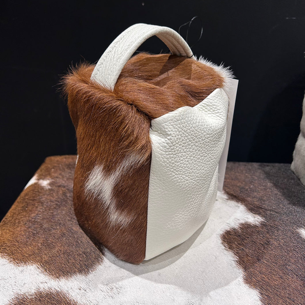 Tan & White Cowhide & Leather Door Stop