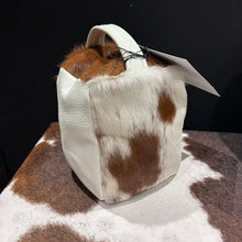 Load image into Gallery viewer, Tan &amp; White Cowhide &amp; Leather Door Stop
